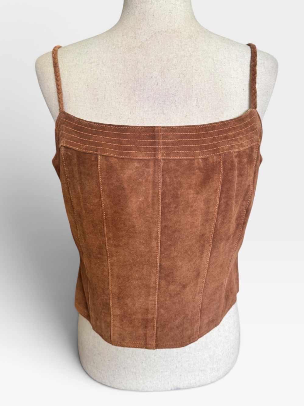 Y2K Wilsons Leather Brown Suede Leather Spaghetti Strap Crop Tank Top
